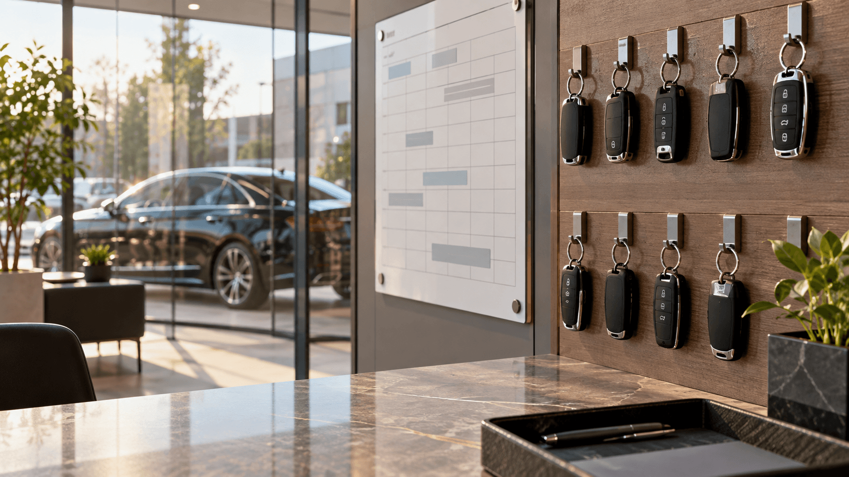 Vehicle keys and scheduling materials in a transportation office